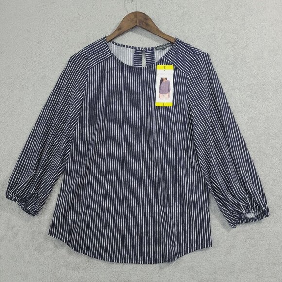 Adrianna Papell Black and White Striped Blouse - Picture 1 of 8